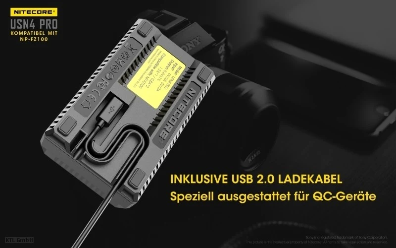 Nitecore USN4 PRO USB-Ladegerät für Sony NP-FZ100 Akku, 2fach Ladegerät
