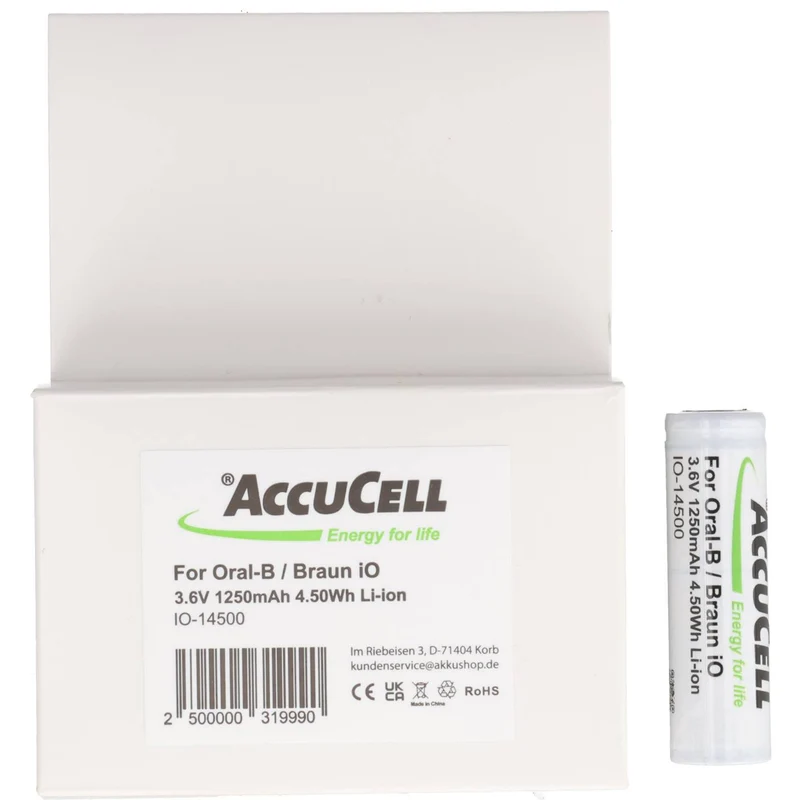 AccuCell 1250mAh Premium Akku komaptibel für Braun IO 6, 7, 8, 9, 10, 3,7 Volt, 48,8x14,1mm