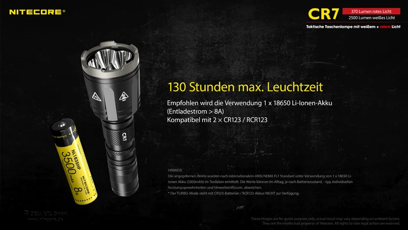 Nitecore Taschenlampe Chameleon CR7 - 2500 Lumen Weißlicht, 370 Lumen rotes Licht