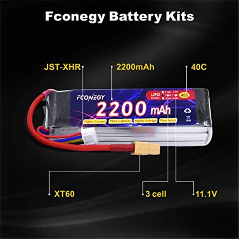 RC Akku 3S 11.1V 2200mAh 40C LiPo Batterie mit XT60 Stecker Modellbau Akkupack für RC Quadcopter Drone FPV