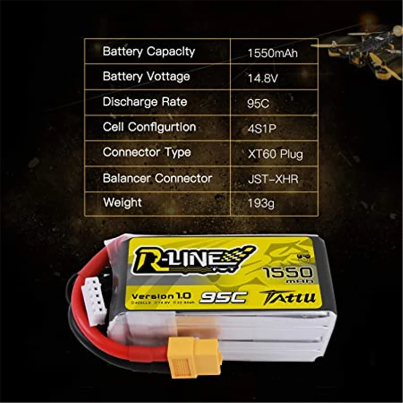Akku Pack 1550mAh 14.8V 95C 4S for FPV Racing Quadcopters Helikopter Flugzeuge und Modellboote
