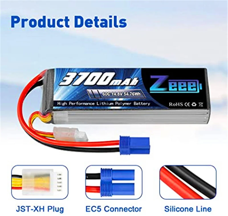2 Packungen Zeee 4S Lipo Akku 14,8V 5200mah 60C RC Lipo Batterien mit EC5 Stecker Hubschrauber RC Boot RC Auto