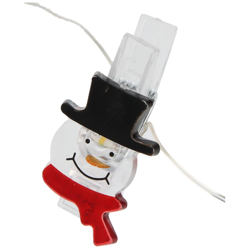 Modee Weihnachtslichterkette Schneemann mit Clips für Fotos, Postkarten oder Dekoration, Länge 90cm, mit Batterien