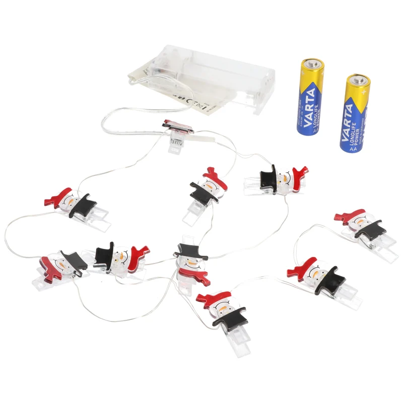 Modee Weihnachtslichterkette Schneemann mit Clips für Fotos, Postkarten oder Dekoration, Länge 90cm, mit Batterien