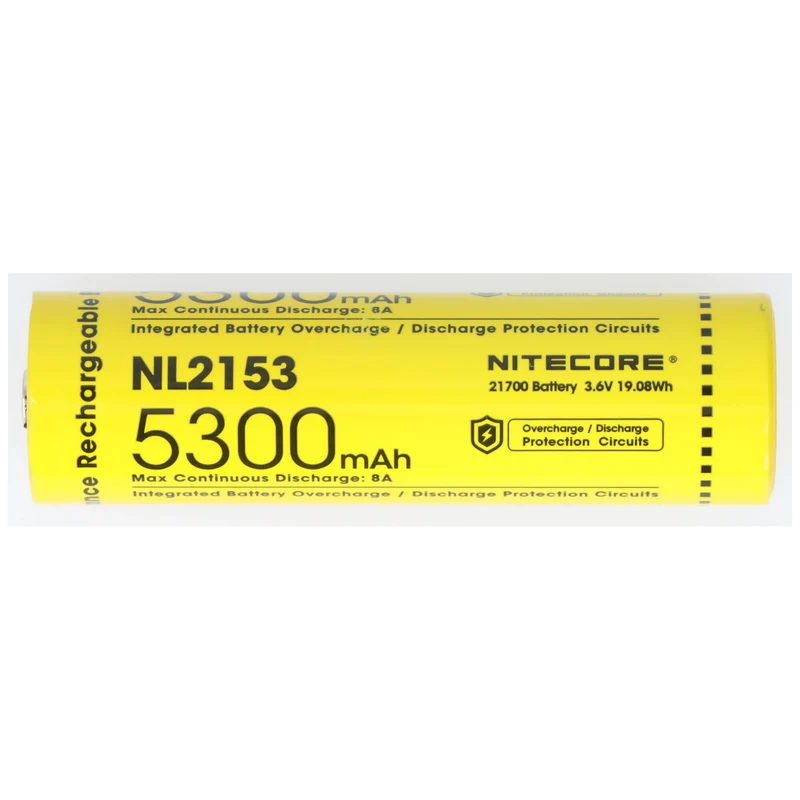 Nitecore Li-Ion Akku Typ 21700 mit 5300mAh NL2153 mit Schutzschaltung, max. 8A Entladestrom, 75,4x21,5mm
