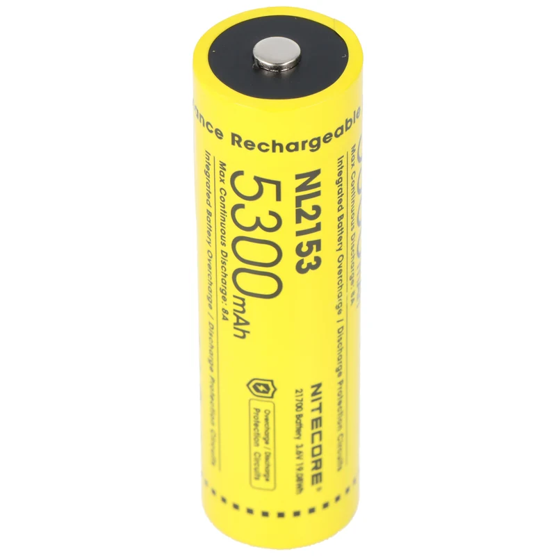 Nitecore Li-Ion Akku Typ 21700 mit 5300mAh NL2153 mit Schutzschaltung, max. 8A Entladestrom, 75,4x21,5mm
