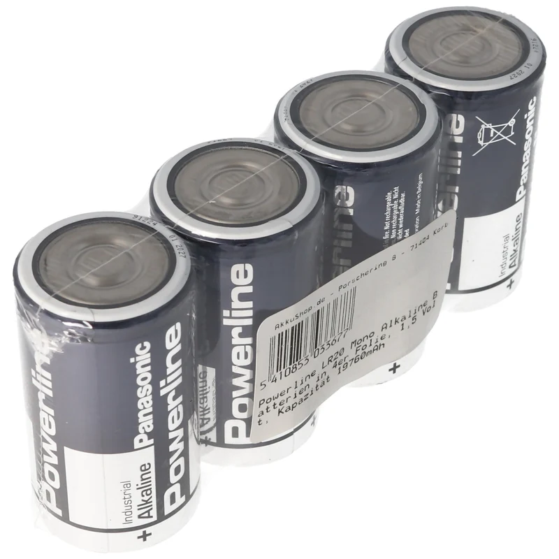 Panasonic Powerline LR20 Mono Alkaline Batterien in 4er Folie, 1,5 Volt, Kapazität 19760mAh
