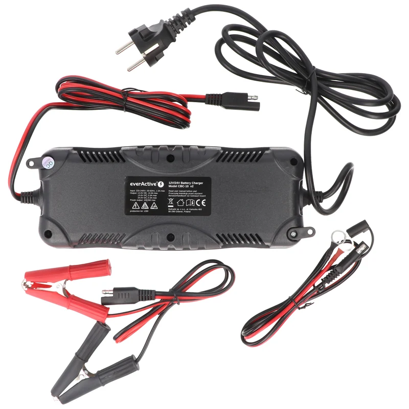 everActive Schnell-Ladegerät für 12 Volt und 24 Volt für Auto-, Motorrad-, Bleisäure-, PB, Gel, AGM Akku