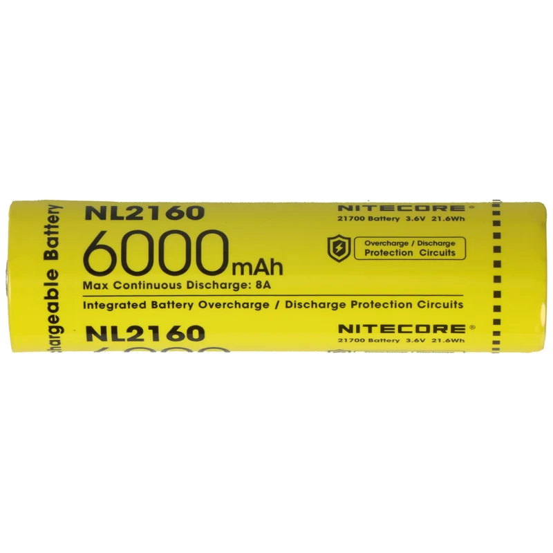 Nitecore Li-Ion Akku Typ 21700 mit 6000mAh NL2160 mit Schutzschaltung, max. 8A Entladestrom, 75,4 x 22mm