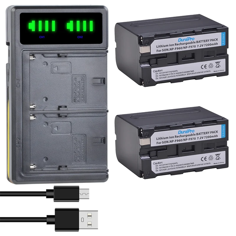 2Pc 7200mAh NP-F960 NP F970 Kamera Batterie LCD USB Ladegerät für NP-F550 F770 F750 F960 FM500H FM70 QM91D QM71D HVR-V1J