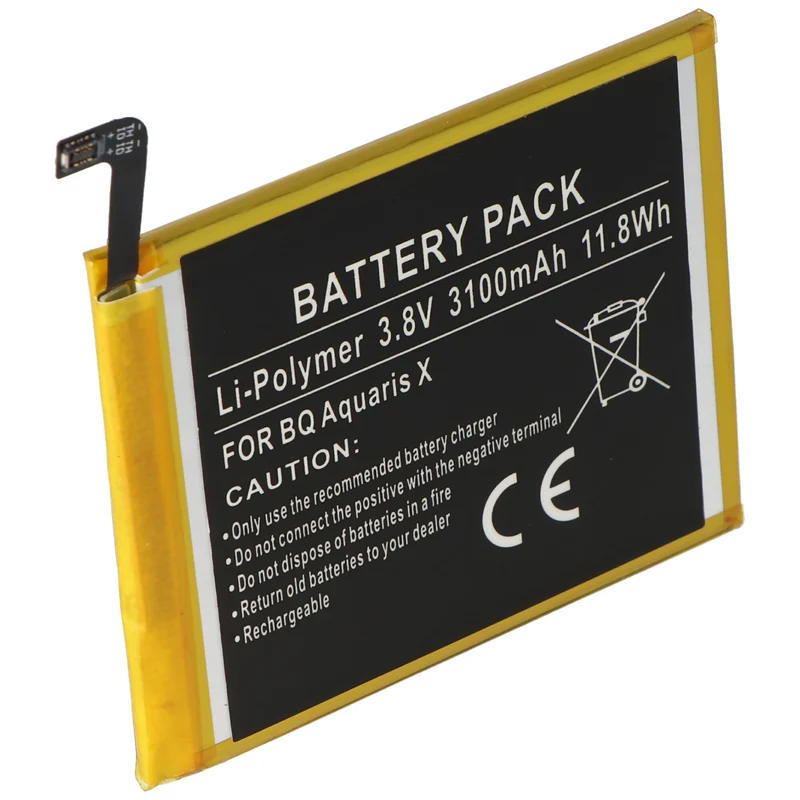 AccuCell Akku passend für BQ Aquaris X, BQ 3100 Akku Li-Polymer, 3,8V, 3100mAh Abmessungen 70,7 x 61,6 x 4,0mm beachten