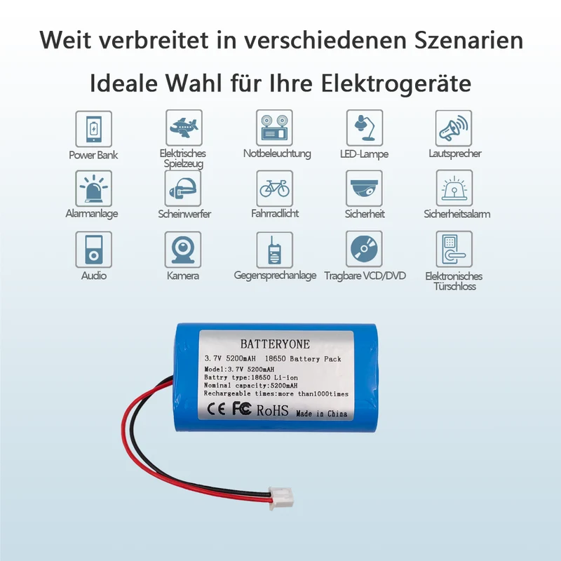 3,7 V 18650 Lithium-Batterie Packs 5200mAh akku XH-2.54 PH2.0 SM 2P Stecker Angeln LED Licht Bluetooth Lautsprecher
