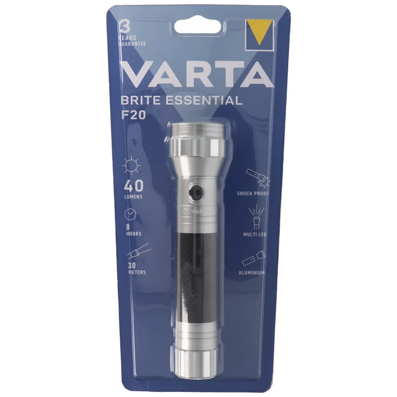 Varta LED Taschenlampe Brite Essential F20 40lm, exkl. 2x Batterie Baby C, Retail Blister