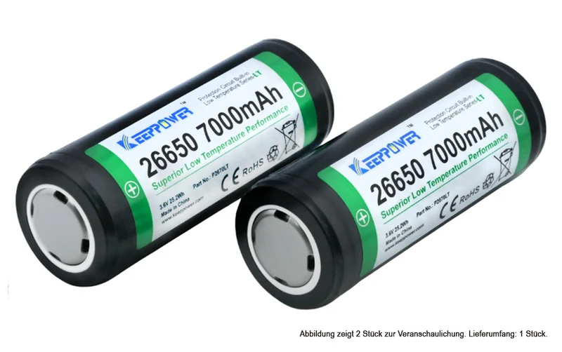 Keeppower 26650 *7000mAh 3,6V-3,7V Li-Ionen-Akku für niedrige Temperaturen