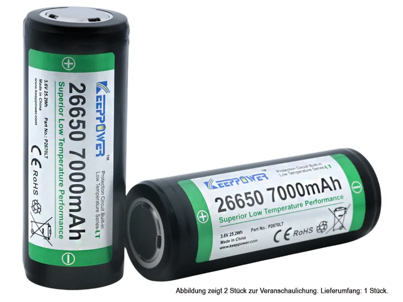 Keeppower 26650 *7000mAh 3,6V-3,7V Li-Ionen-Akku für niedrige Temperaturen