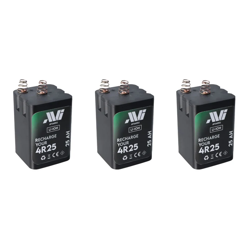Bundle 3x AVIakku Blockbatterie 4R25 / 25 Ah für Warnleuchten