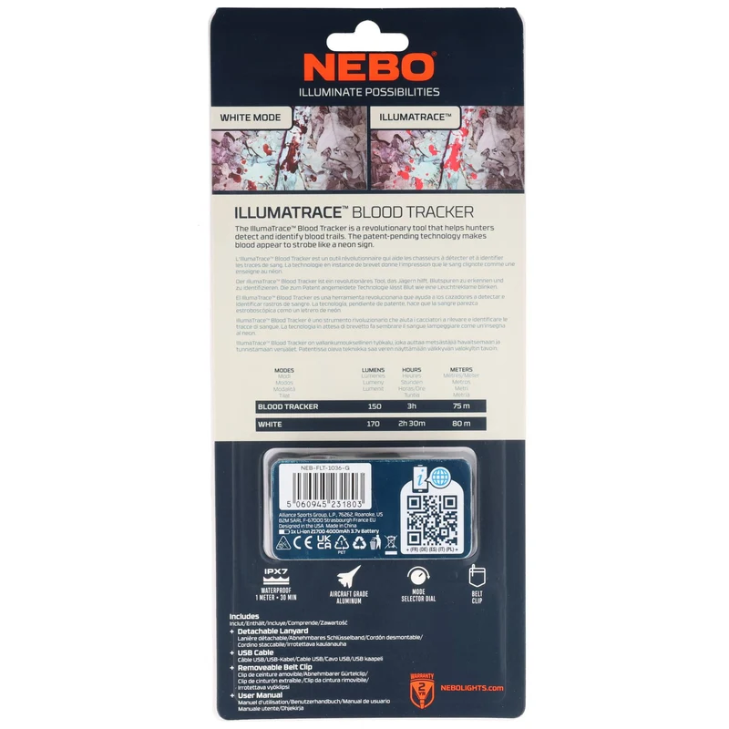 Nebo IllumaTrace – Präzise Blutspurenerkennung bis 80 m, LED Taschenlampe mit 190 Lumen, ideal auch für Jäger und Jagdvereine und Jägervereinigungen