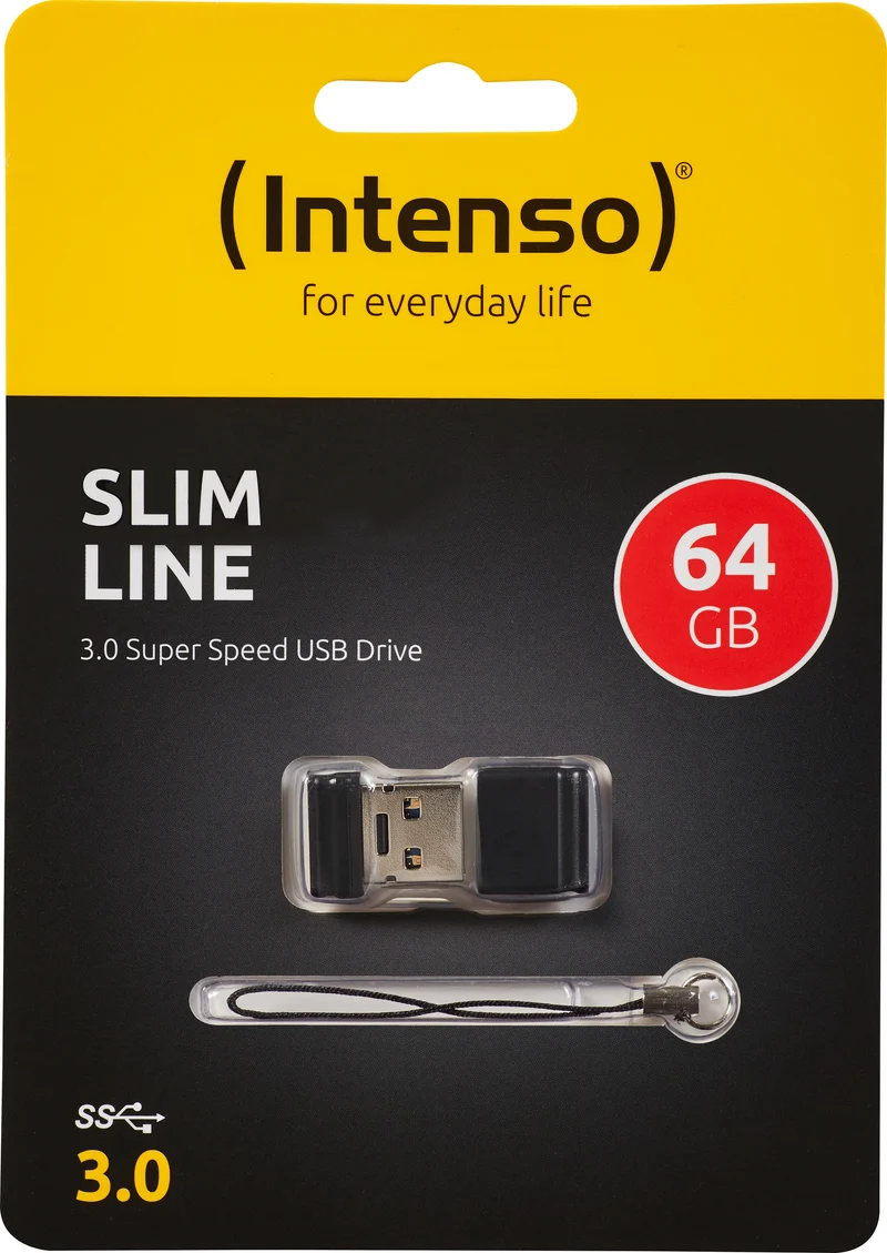 Intenso USB 3.0 Stick 64GB, Slim Line, schwarz Typ-A, (R) 100MB/s, Retail-Blister