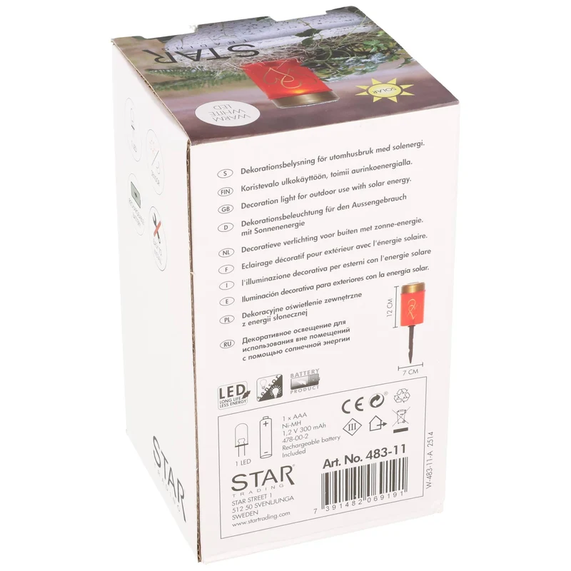 Star Trading Solar LED-Grablicht „Hearty“ rot – Warmweißes Grablicht mit Flackereffekt und Erdspieß