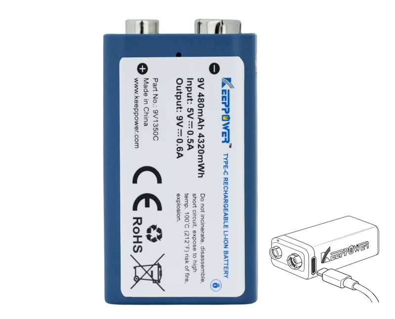 Keeppower 9V-Block 6LR61 6F22 480mAh 9V - 9,45V konstante Spannung