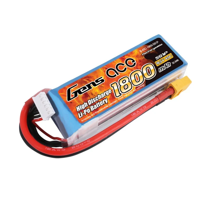 Gens Ace 1800mAh 18,5V 45C 5S1P Lipo Akkupack mit XT60 Stecker