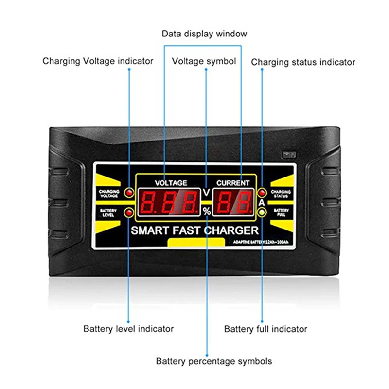 Automatisches Smart-Ladegerät für trockenes, nasses Gel-Blei-Säure-Akku Autobatterieladegerät 12V 10A EU / US 110-240V AC-Eingang