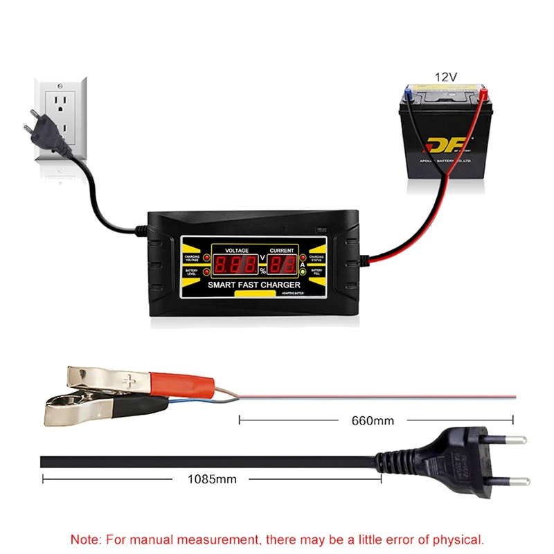 Automatisches Smart-Ladegerät für trockenes, nasses Gel-Blei-Säure-Akku Autobatterieladegerät 12V 10A EU / US 110-240V AC-Eingang