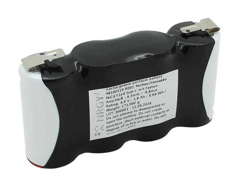 AccuCell Notleuchtenakku NiMH 4,8V 1800mAh F1x4 Sub-C mit Faston-Anschluss +6,3mm / -4,8mm ersetzt Kaufel 11190046