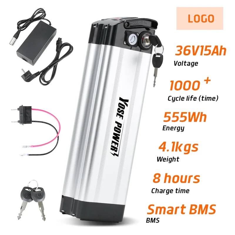 E-bike 18650 Lithium 36V 15Ah Batterie Pack mit USB Silberfischchen Batterie für MiFa Fahrrad Phylion XH370-10J Lithium-Batterie