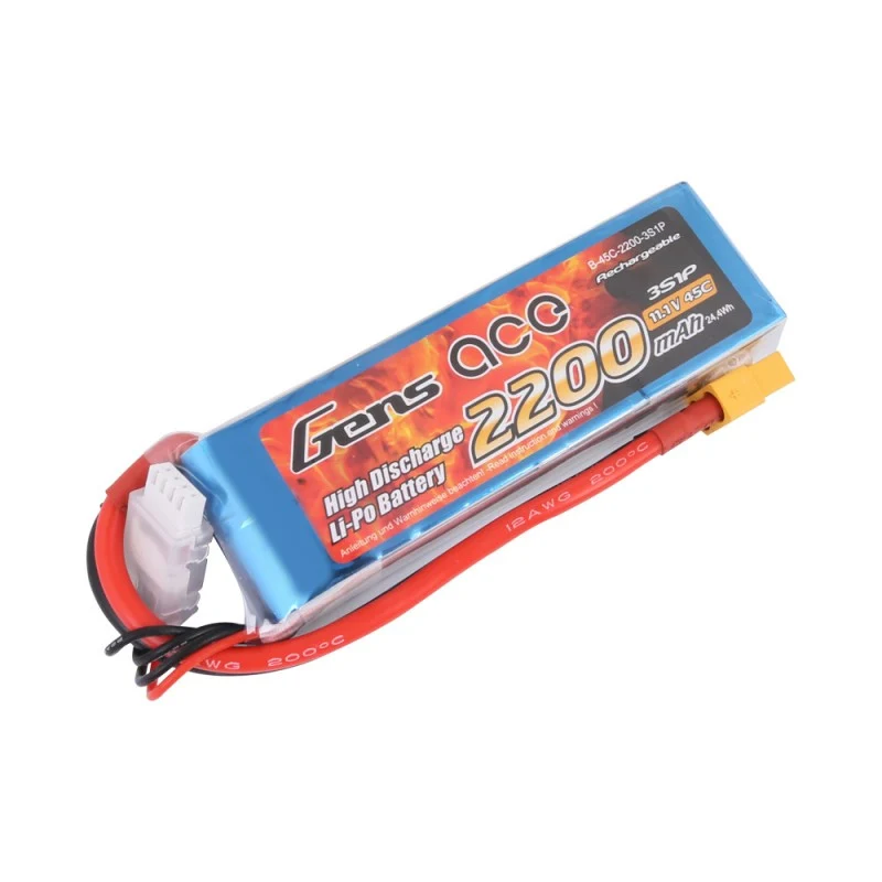 Gens Ace 2200mAh 11,1V 45C 3S1P Lipo Akkupack mit XT60 Stecker
