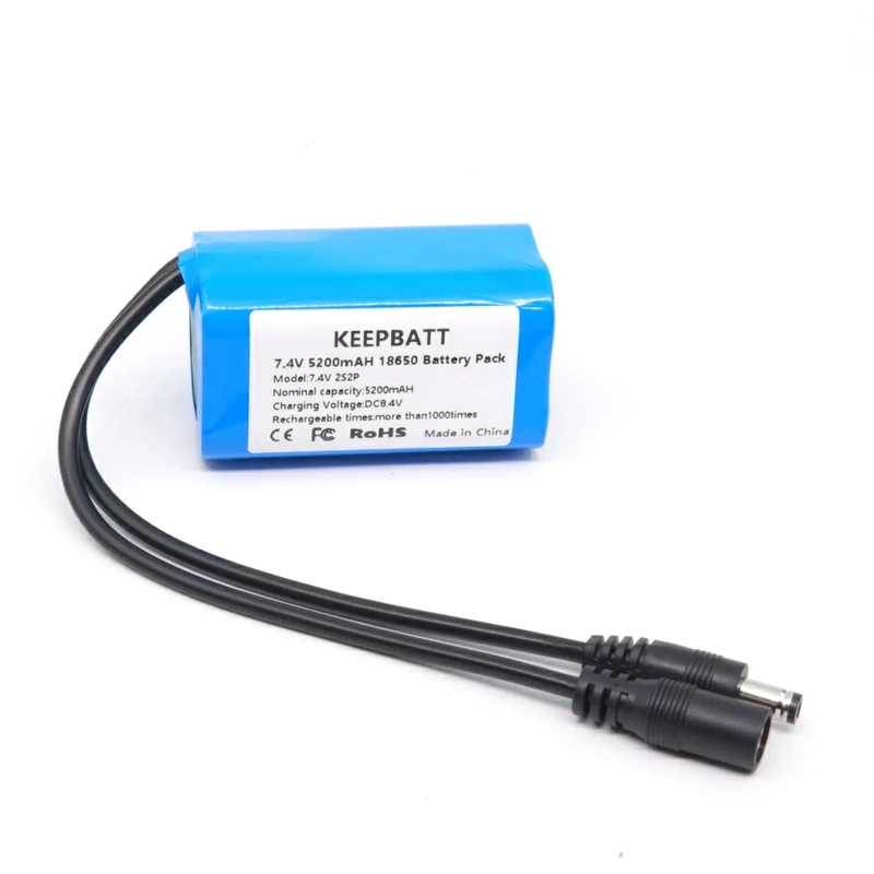 2S2P 7.4V 5200mAh 18650 Protect Li-ion Akku für Fahrradbeleuchtung Stirnlampe Spezialakkupack DC und Ladegerät