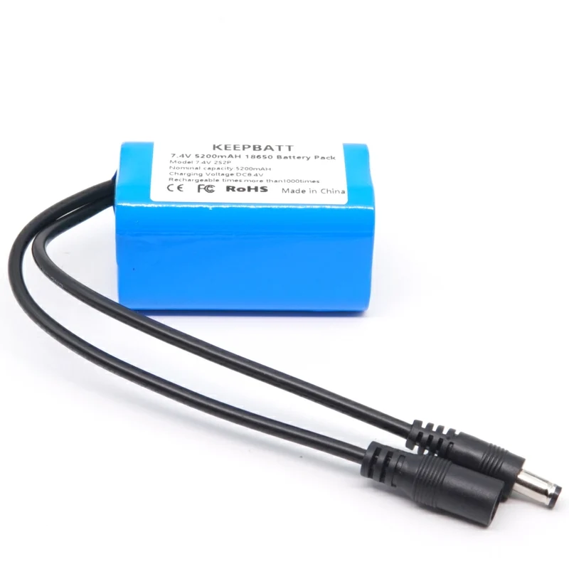 2S2P 7.4V 5200mAh 18650 Protect Li-ion Akku für Fahrradbeleuchtung Stirnlampe Spezialakkupack DC und Ladegerät
