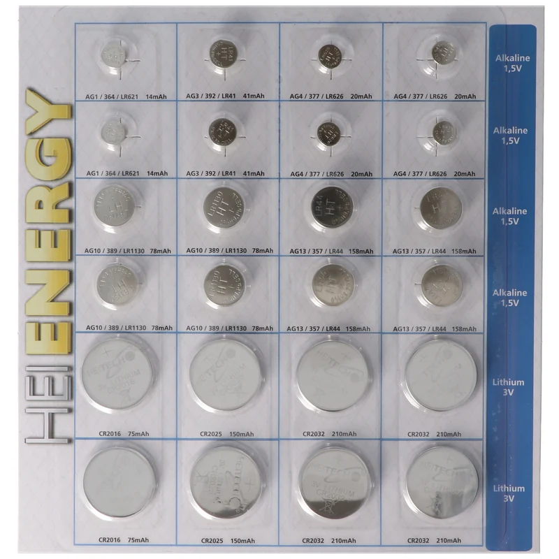 Heitech Alkaline und Lithium Knopfzellen Batterien, für viele Anwendungsgebiete, sortiert im Set (24 St.)