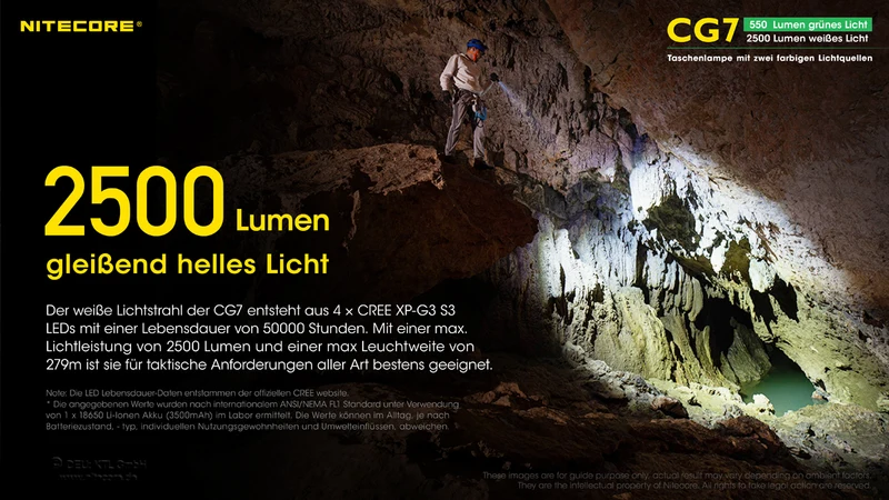 Nitecore Taschenlampe Chameleon CG7 - 2500 Lumen Weißlicht, 540 Lumen grünes Licht