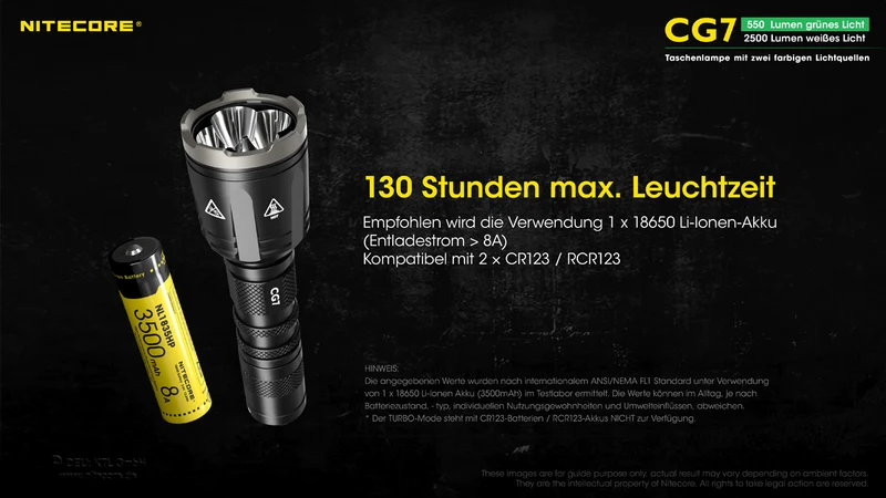 Nitecore Taschenlampe Chameleon CG7 - 2500 Lumen Weißlicht, 540 Lumen grünes Licht