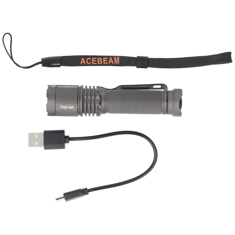 AceBeam TAC AA LED-Taschenlampe mit bis zu 750 Lumen, 5.000K, braun, inklusive 14500 Li-Ion Akku mit USB-C Ladeanschluss