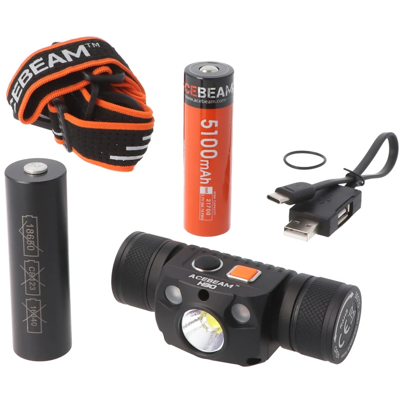 AceBeam H30 LED-Stirnleuchte max. 4000 Lumen, inklusive Akku, mit Rotlicht