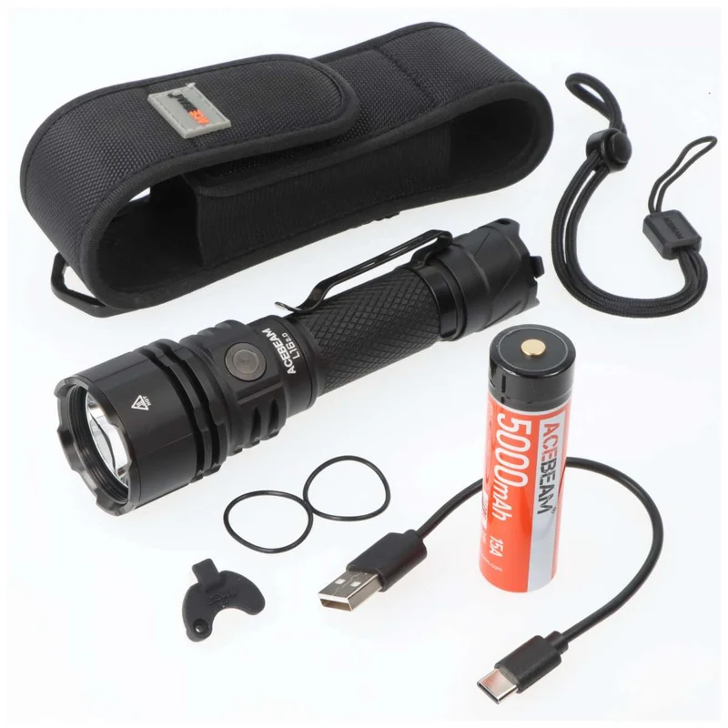 AceBeam L16 2.0 – taktische LED-Taschenlampe mit 5.000 K, 2.100 Lumen und 670 m Reichweite (schwarz)