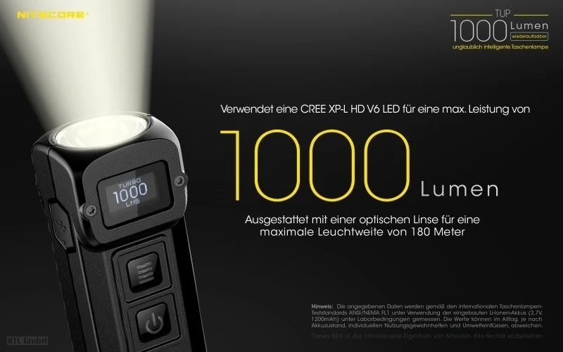 Nitecore TUP schlüsselanhängerleuchte CREE XP-L HD V6 LED - 1000 Lumen 2 Farben wählbar