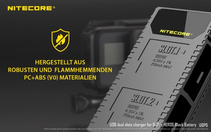 Nitecore Ladegerät UGP5 USB-Ladegerät mit LCD-Display für GoPro HERO 5 Black Akkus