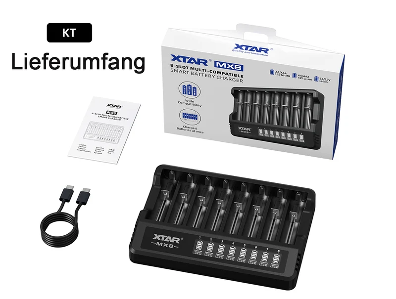 Xtar MX8 – Universelles Ladegerät für 1,5V; 3,6 - 3,7V Li-Ion & 1,2V Ni-MH Akkus