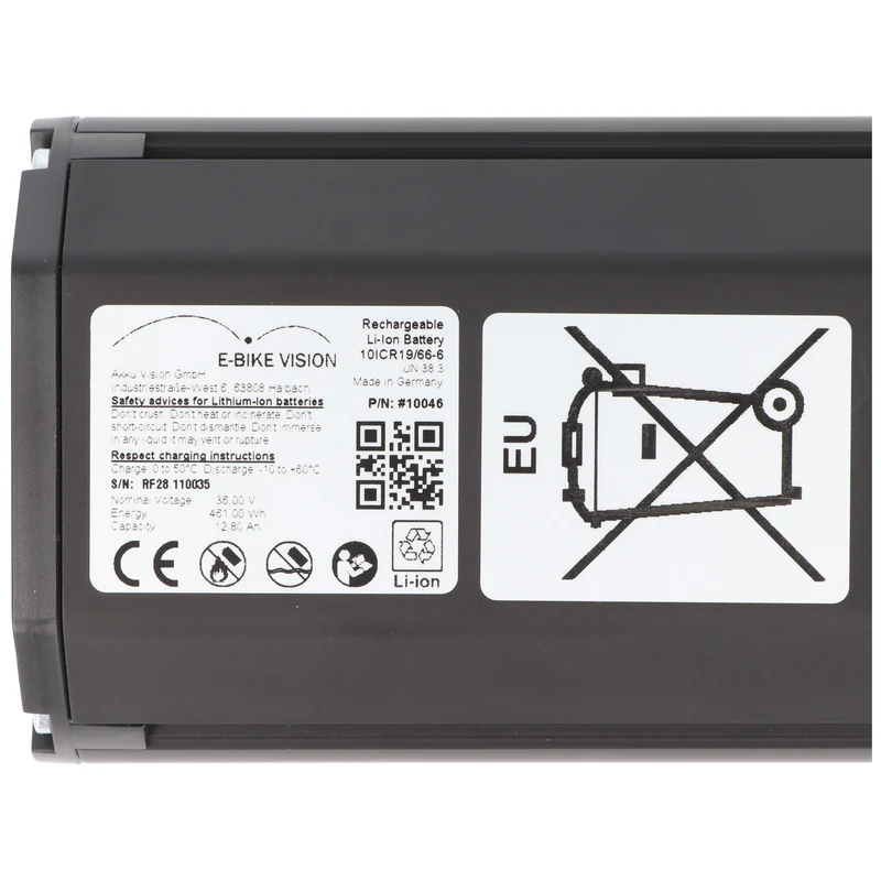 E-Bike Vision 461Wh PowerPack für Bosch Active (Plus) / Performance (CX) 36 V Intube horizontal 36,1cm kurz