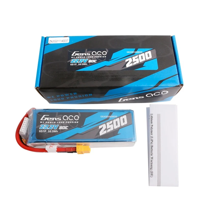 Gens Ace 2500mAh 22,2V 80C 6S1P Lipo Akkupack mit XT60 Stecker