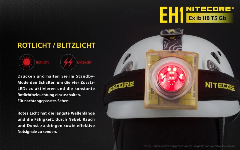 Nitecore EH1 Kopflampe CREE XP-G2 S3 LED 260 Lumen - ex-geschützte Lampe