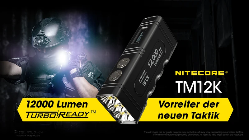 Nitecore TM12K LED-Taschenlampe mit 12000 Lumen, ergonomisches Gehäuse, OLED-Display, eingebauter 21700 4800mAh Li-Ion Akku