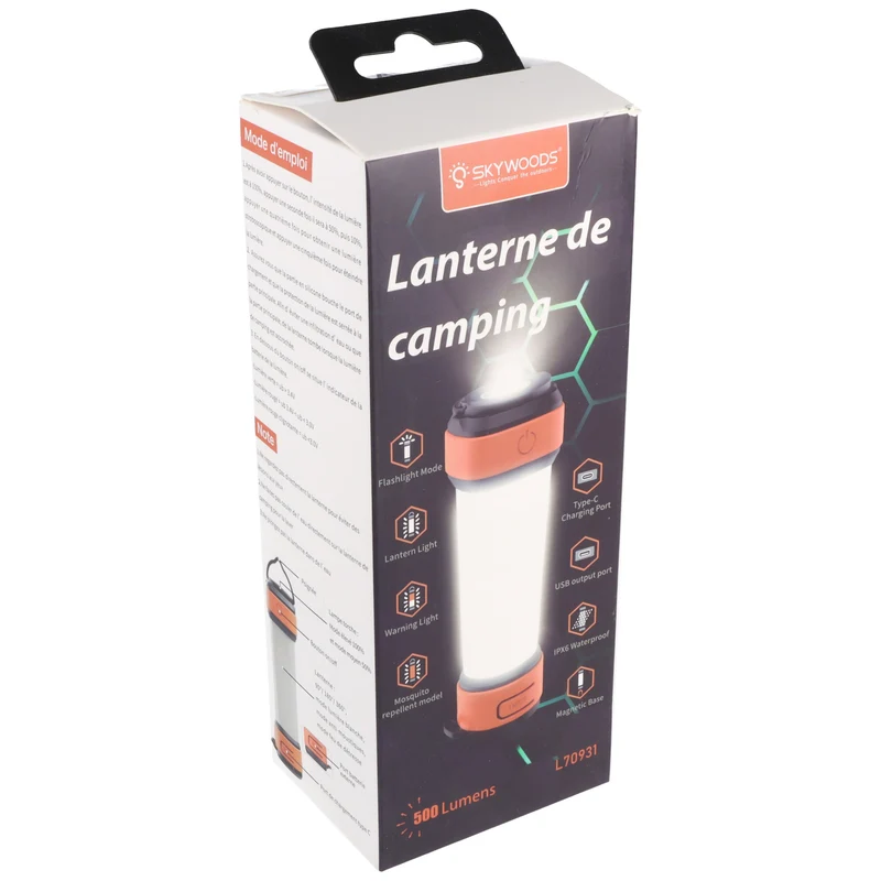 Skywoods Campinglampe L70931 – 500 Lumen, 360° Laternenlicht, Powerbank
