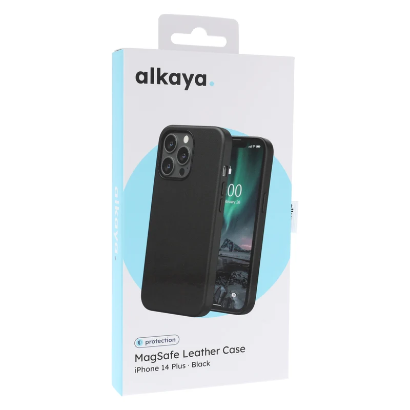 Alkaya LUCID MagSafe kompatible Lederschutzhülle für iPhone 14 Plus, Schwarz