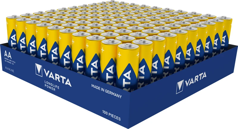 Varta Batterie Alkaline, Mignon, AA, LR06, 1.5V Longlife Power, Tray (100-Pack)