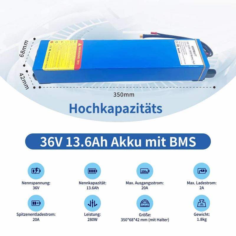 36V 13.6Ah Roller Batterie Pack Akku für Elektrische Roller Mit BMS Board XT30 Hardware Version