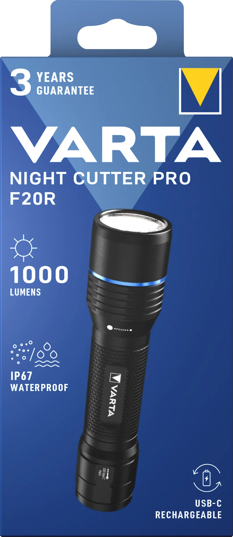 Varta LED Taschenlampe Night Cutter Pro F20R 1000lm, inkl. 1x Lithium-Ionen Akku, Retail